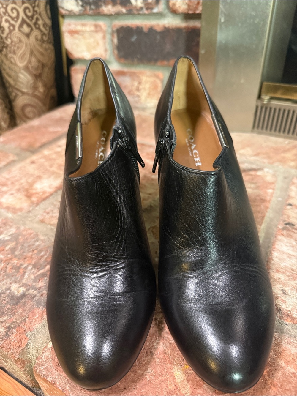 Coach Black Leather Ankle Booties with Side Zip